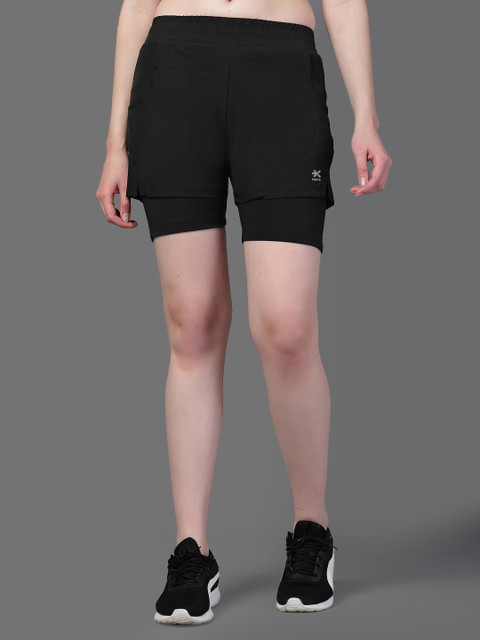 HRX by Hrithik Roshan Women Solid Double Layer Running Sports Shorts