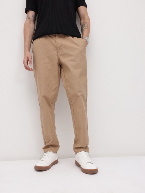 The Roadster Life Co. Men Pure Cotton Self Striped Relaxed Fit Trousers