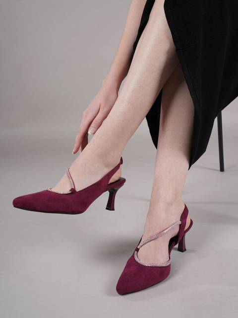 Lavie Embellished Velvet Slim Heeled Pumps