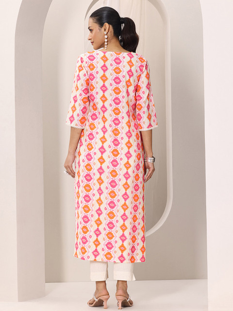 Libas Ethnic Motifs Printed Thread Work Round Neck Straight Kurta - Image 4