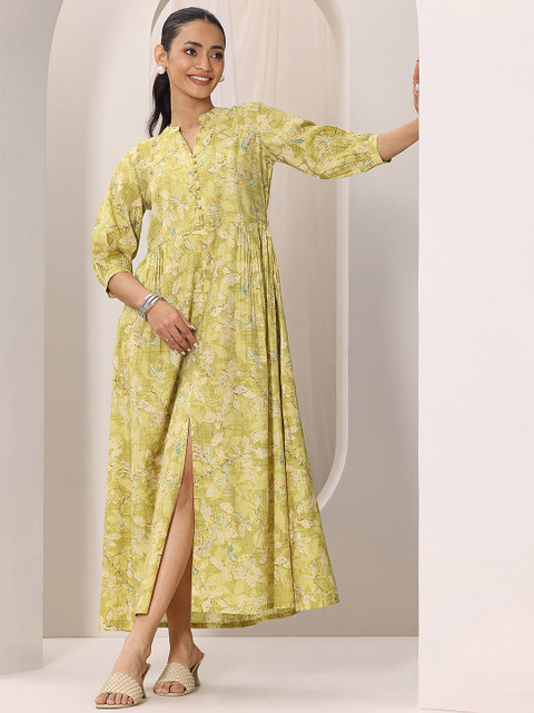 Libas Floral Printed A-Line Ethnic Dress with front slit and pocket - Image 3