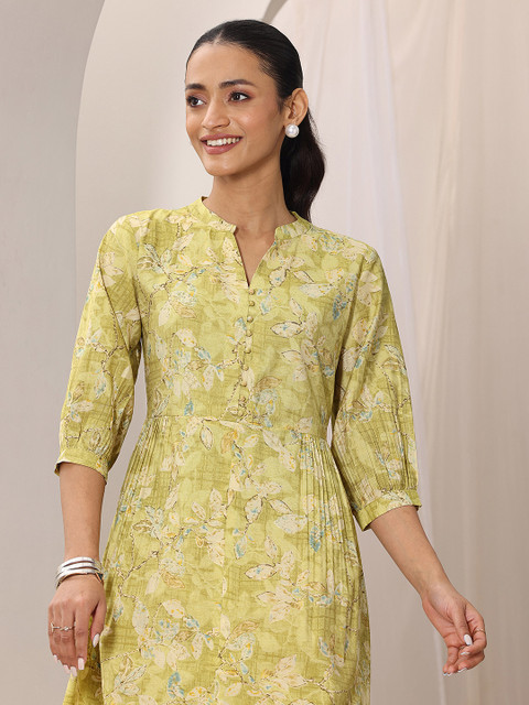 Libas Floral Printed A-Line Ethnic Dress with front slit and pocket - Image 5