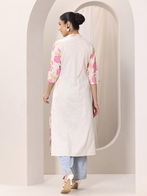 Libas Floral Printed Mandarin Collar Pleated Straight Kurta - Image 5