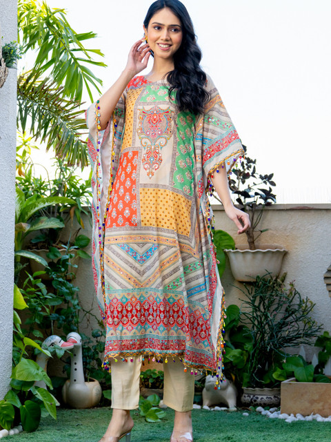 HOUSE OF JAMOTI Dazzling Floral Printed Kaftan Kurta with Trousers
