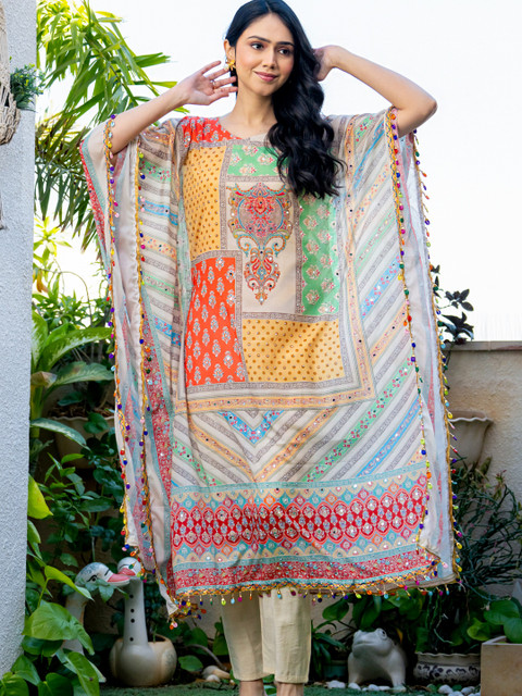 HOUSE OF JAMOTI Dazzling Floral Printed Kaftan Kurta with Trousers - Image 5