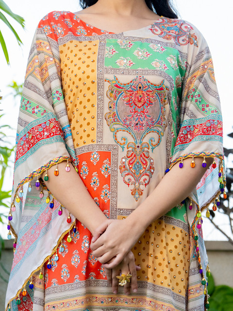 HOUSE OF JAMOTI Dazzling Floral Printed Kaftan Kurta with Trousers - Image 2