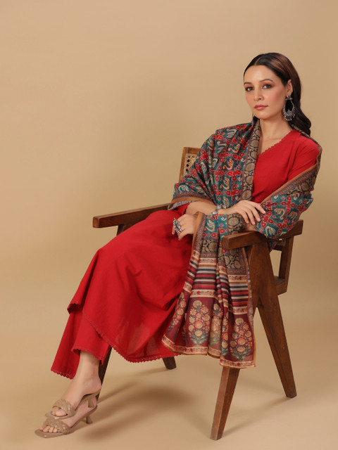 anayna Women Panelled Pure Cotton Kurta with Trousers & With Dupatta