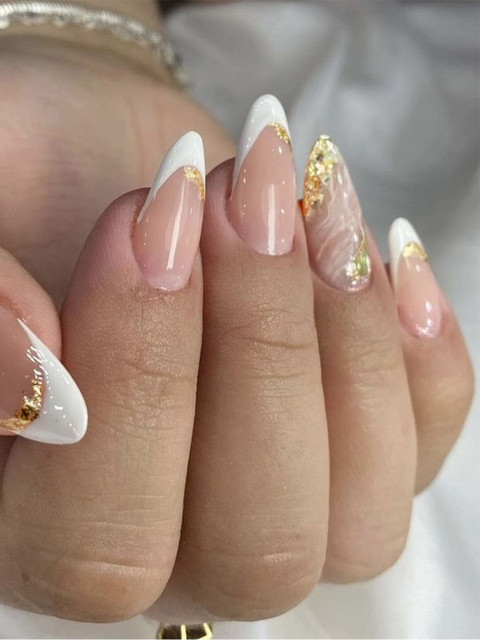 Secret Lives Set Of 24 Glossy With Tip & Golden Design Press On Artificial Nails - Pink