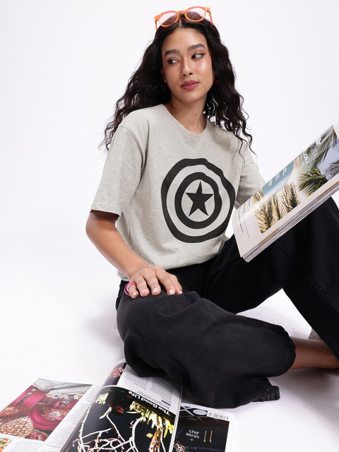 Kook N Keech Captain America Printed Drop-Shoulder Sleeves Pure Cotton Oversized T-shirt