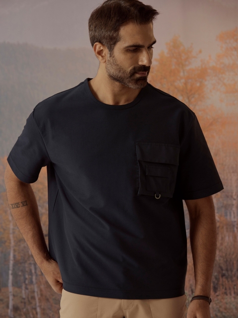 Andamen Men Solid Round Neck Tencel Oversized T-shirt
