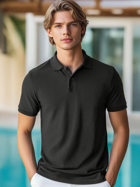 NOBERO Men Solid Polo Collar Cotton T-shirt