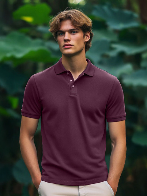 NOBERO Men Solid Polo Collar Cotton T-shirt