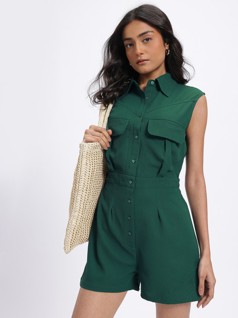 glitchez Textured Shirt Style Playsuit