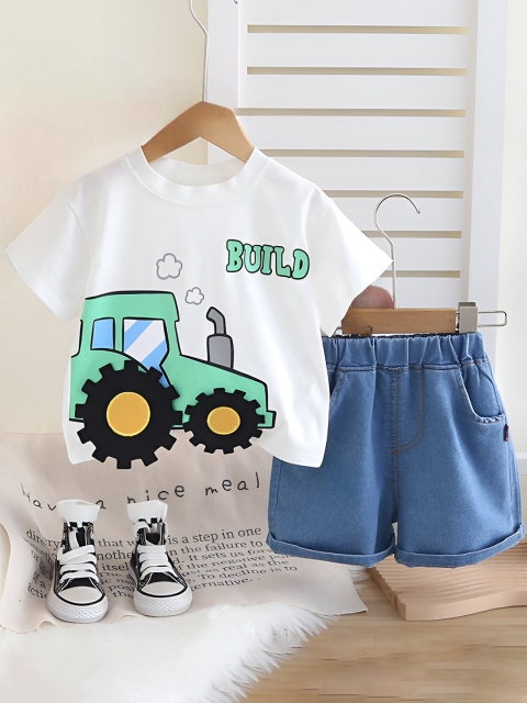 Googo Gaaga Boys Printed Round Neck Pure Cotton T-Shirt With Shorts