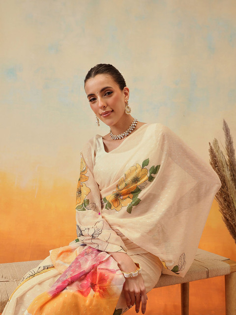 Silk Land Women Floral Printed Ready to Wear Saree