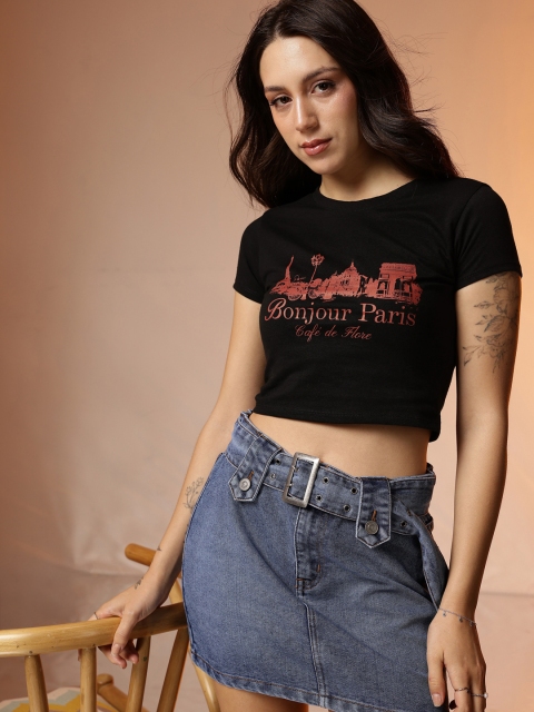 CORSICA Typography Printed Slim Fit Crop T-shirt