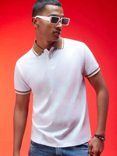 VEIRDO Men Solid Polo Collar Cotton T-shirt