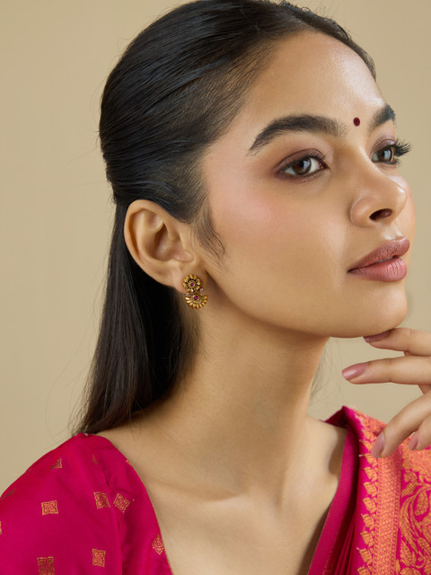 Kushal's Fashion Jewellery Gold-Plated Floral Antique Drop Earrings