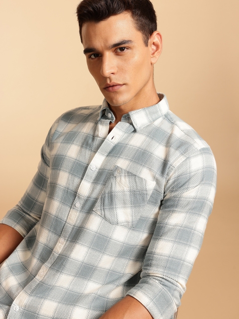 French Connection Pure Cotton Button-Down Collar Textured Checked Casual Shirt - Image 3