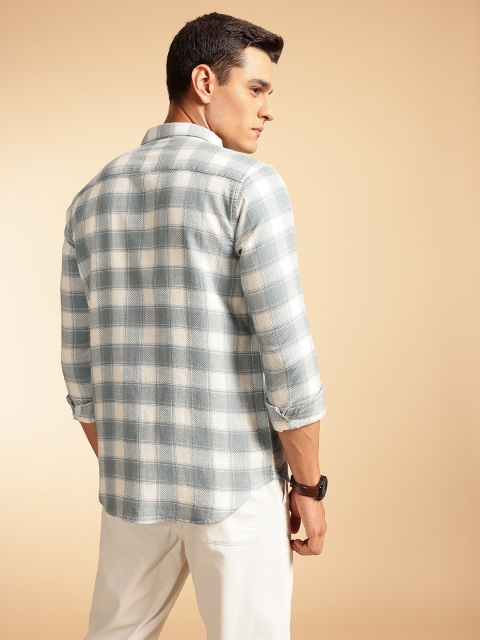 French Connection Pure Cotton Button-Down Collar Textured Checked Casual Shirt - Image 5