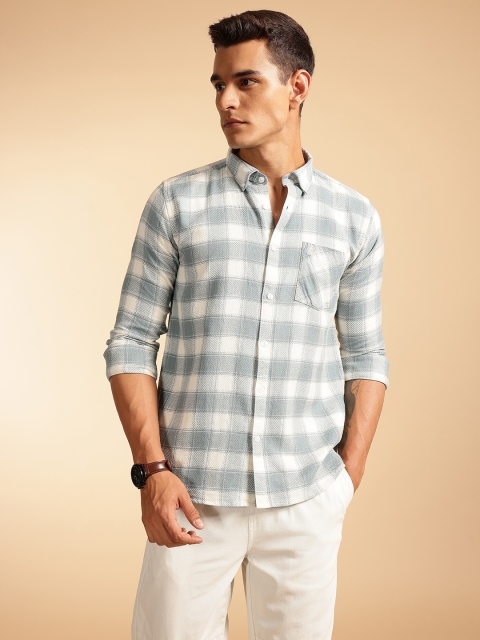 French Connection Pure Cotton Button-Down Collar Textured Checked Casual Shirt - Image 4