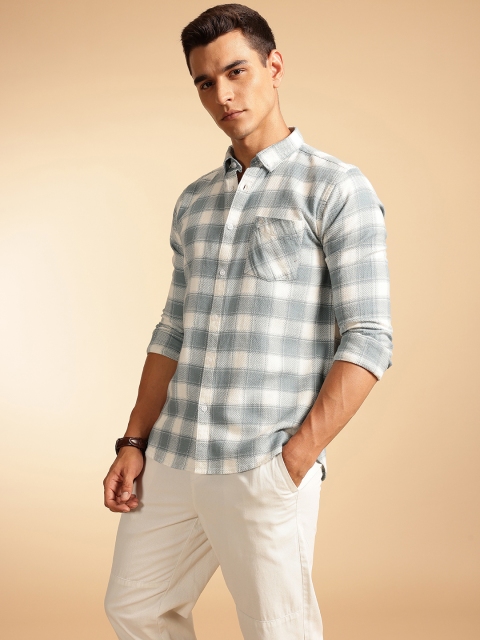 French Connection Pure Cotton Button-Down Collar Textured Checked Casual Shirt