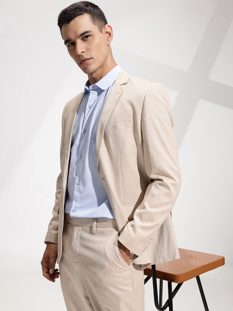 INVICTUS Self Design Notched Lapel Collar Single-Breasted Slim Fit 2 Piece Formal Suits