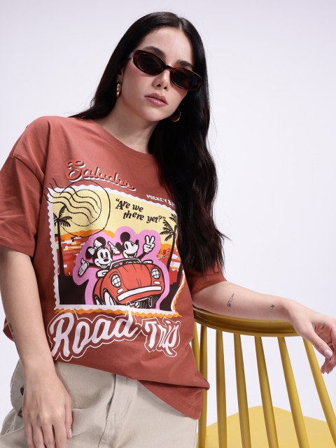 Kook N Keech Disney Mickey & Minnie Mouse Printed Pure Cotton Oversized T-shirt