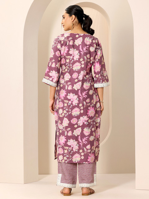 Libas Floral Printed V-Neck Kurta With Trouser - Image 5