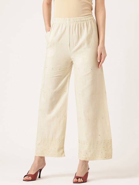 FERANOID Women Paisley Embroidered Pure Cotton Ethnic Palazzos