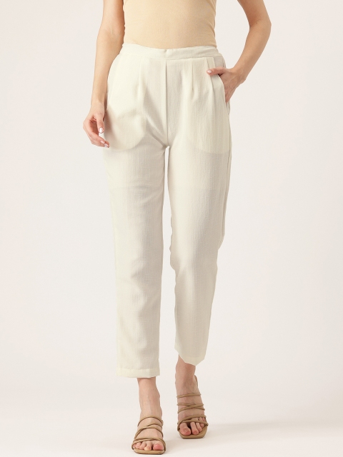 FERANOID Women Original Easy Wash Linen Straight Fit Pleated Trousers