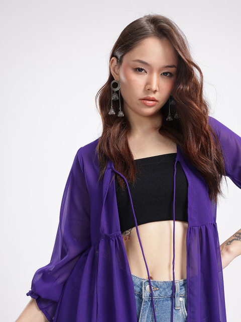 glitchez Longline Gathers Tie-Up Tiered Shrug