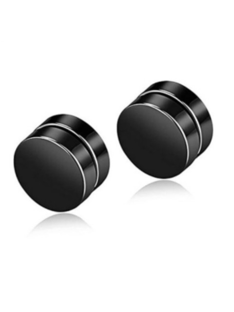 Roadster Men Stainless Steel Black Circular Shaped Magnetic Studs