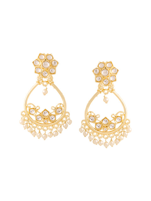 Yellow Chimes Gold-Plated Kundan Pearls Contemporary Drop Earrings - Image 2