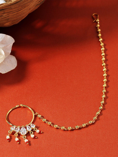 House of Pataudi Gold-Plated Artificial Stones and Beads Ring Nosepin