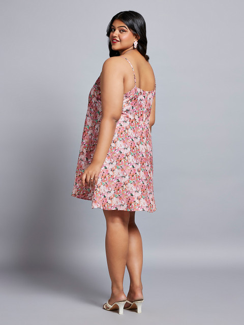 Globus Gloplus Floral Print Square Neck Strappy Sleeves A-Line Mini Plus Size Dress - Image 3