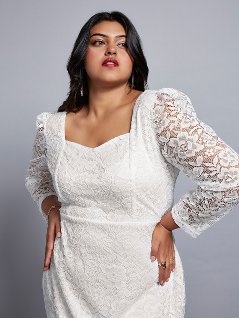 Globus Gloplus Sweetheart Neck Floral Lace Scalloped Hem Plus Size Sheath Party Dress - Image 2