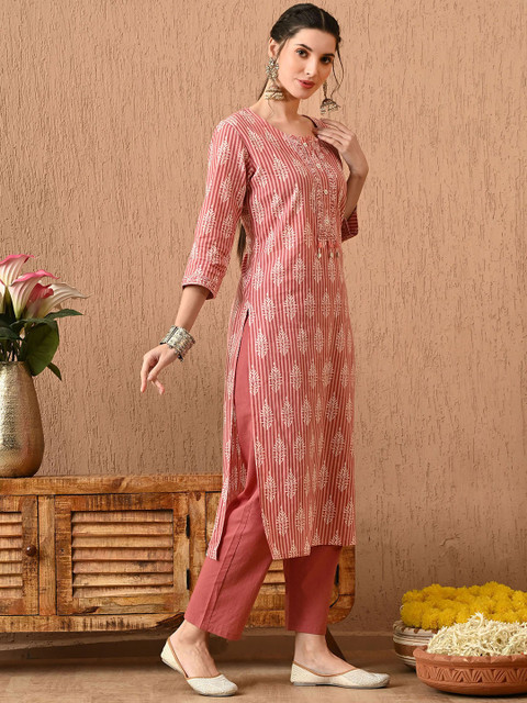 Anouk Women Floral Printed Regular Pure Cotton Kurta with Trousers & With Dupatta - Image 5