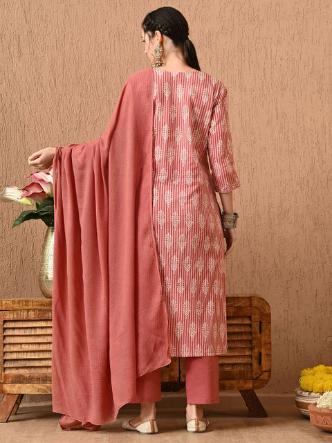 Anouk Women Floral Printed Regular Pure Cotton Kurta with Trousers & With Dupatta - Image 6