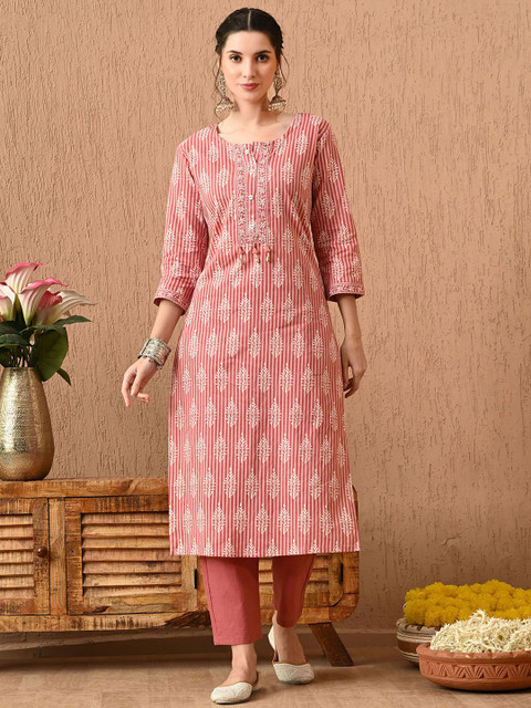 Anouk Women Floral Printed Regular Pure Cotton Kurta with Trousers & With Dupatta - Image 7