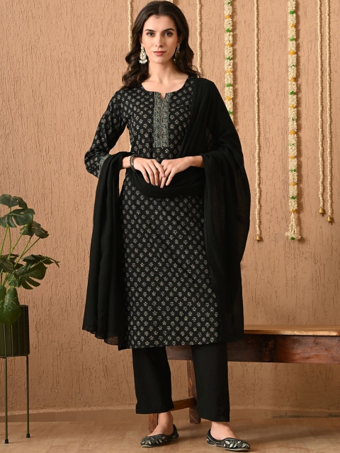 Anouk Women Ethnic Motifs Printed Regular Pure Cotton Kurta with Trousers & With Dupatta
