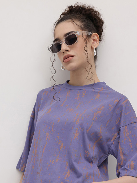 The Roadster Life Co. Abstract Print Drop-Shoulder Sleeves Boxy Fit T-shirt