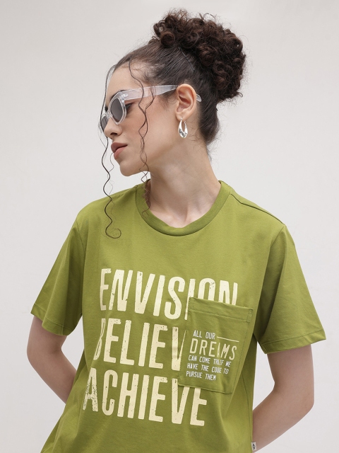 The Roadster Life Co. Typography Printed Drop-Shoulder Sleeves Boxy Fit T-shirt