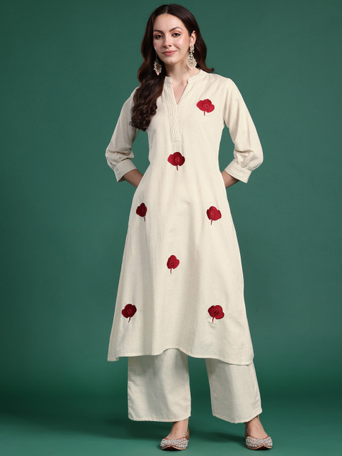 Indo Era Women Floral Embroidered Thread Work Pure Cotton Kurta with Palazzos - Image 6