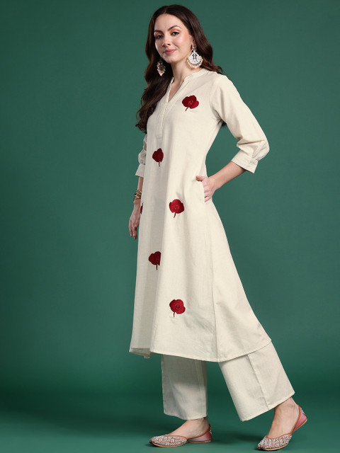 Indo Era Women Floral Embroidered Thread Work Pure Cotton Kurta with Palazzos - Image 4