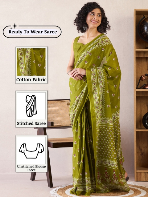 Anouk Rustic Floral Ready to Wear Bagru Saree