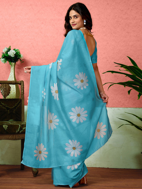 Sangria Floral Printed Ready To Wear Saree With Unstitched Blouse - Image 3