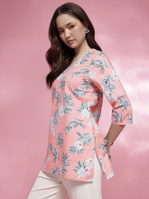 Anouk Rustic Floral Printed V-Neck Pure Cotton Kurti - Image 4