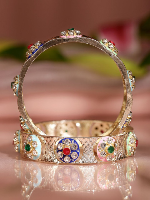 Rubans Set of 2 18K Gold-Plated Multicolor Enamel & Cubic Zirconia Studded Bangles - Image 4