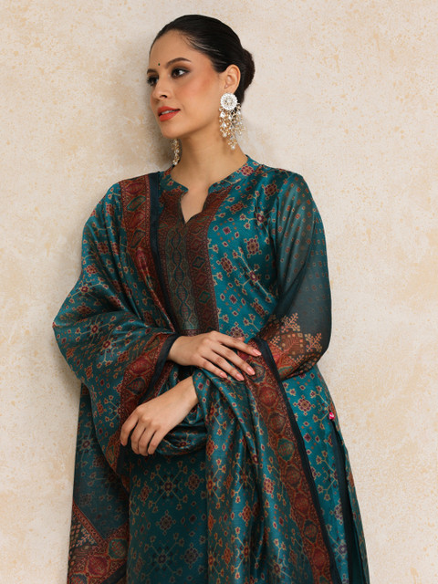 Varanga Women Printed Regular Chanderi Silk Kurta with Trousers & With Dupatta